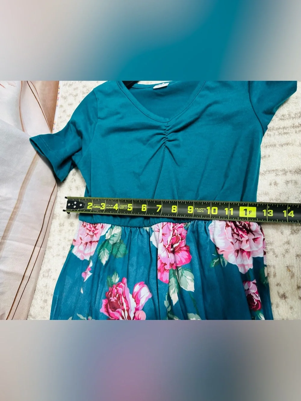 PatPat Teal Floral Knit Dress with Pink Accents